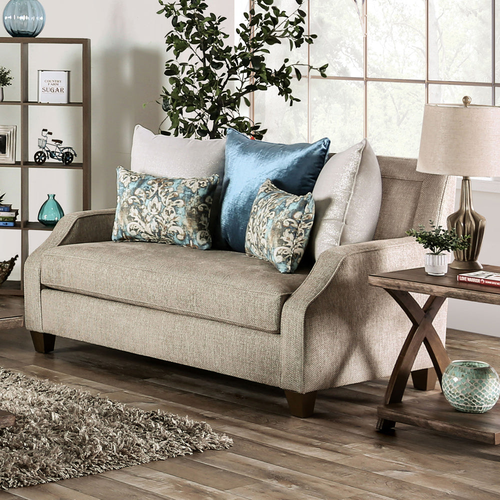 Furniture of America - Catarina Loveseat in Beige/Teal - SM2287-LV View 1