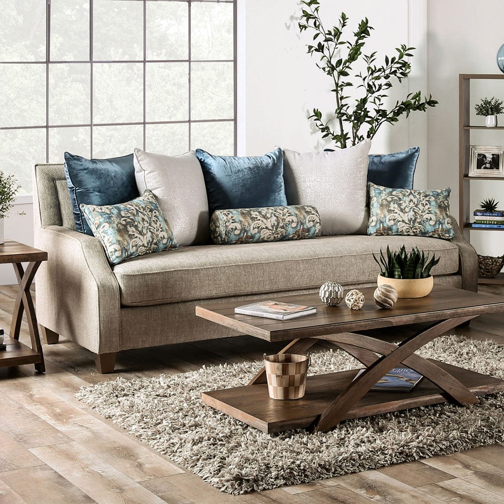 Furniture of America - Catarina Sofa in Beige/Teal - SM2287-SF View 1
