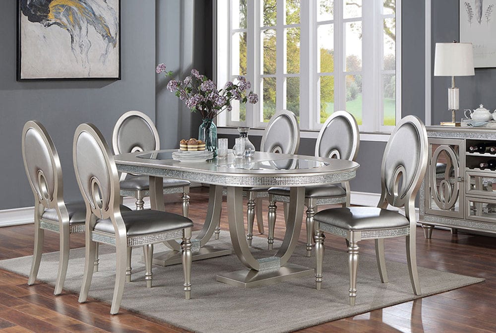 Furniture of America - Cathalina 7 Pc. Dining Table Set in Silver - CM3541SV-T-7PC View 1