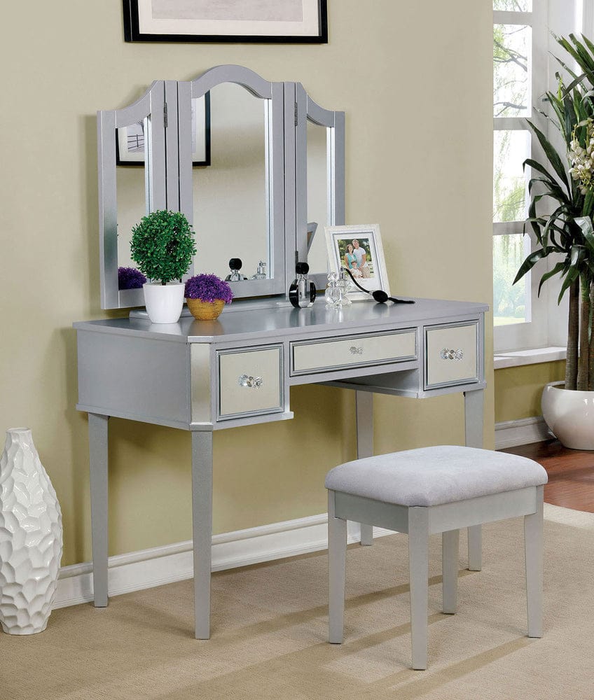 Furniture of America - Clarisse Vanity w/ Stool in Silver - CM-DK6148SV View 1