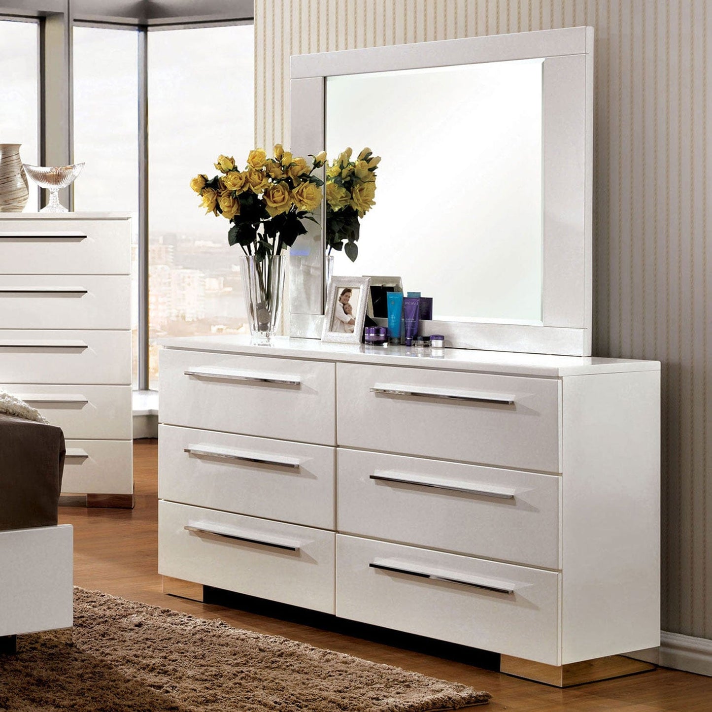 Furniture of America - Clementine Mirror in Glossy White - CM7201M View 2
