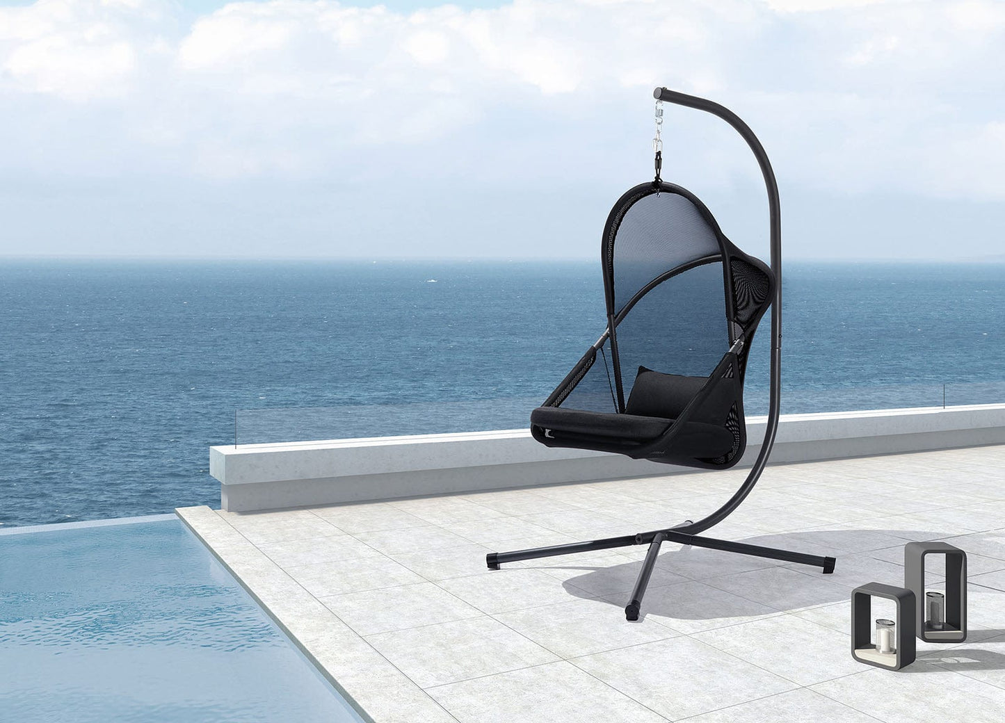 Furniture of America - Crush Swing Chair w/ Stand in Black - GM-1011BK-SET View 2