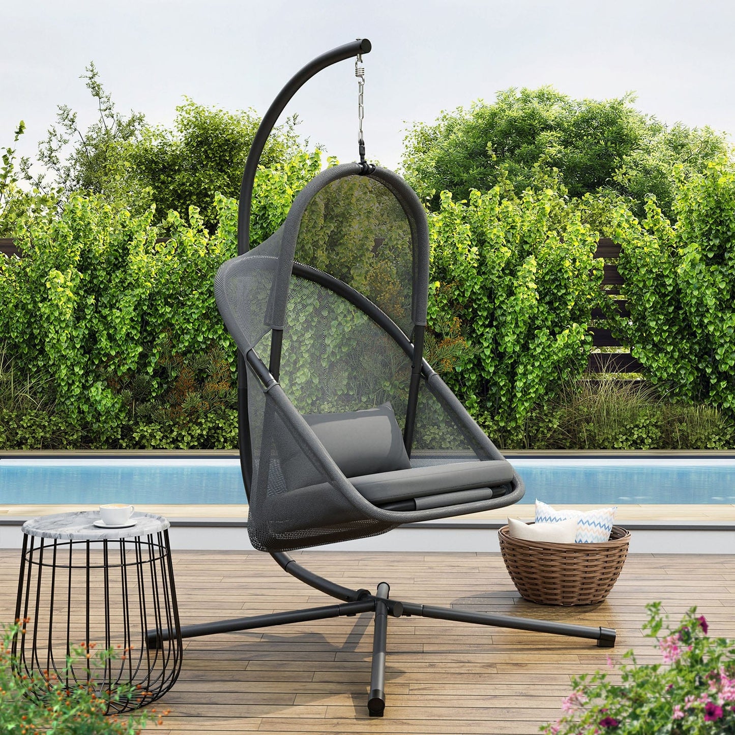 Furniture of America - Crush Swing Chair w/ Stand in Dark Gray - GM-1011DG-SET View 2