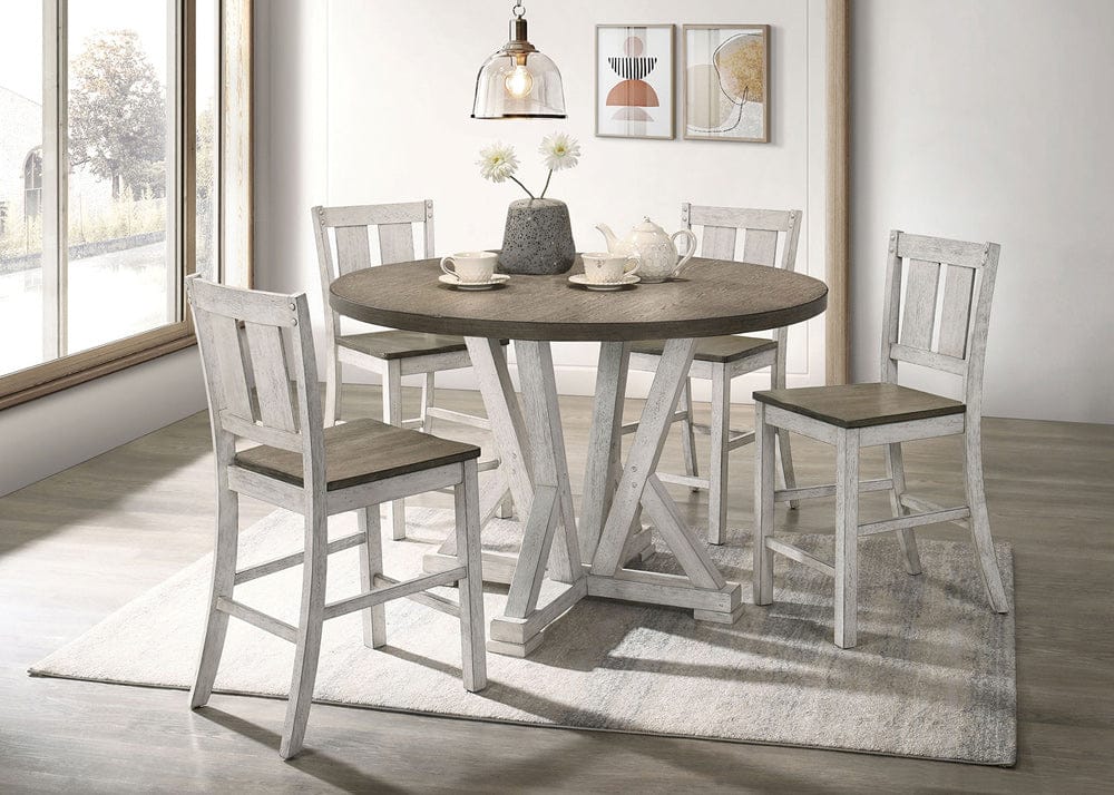 Furniture of America - Dakota 5 Pc. Round Counter Ht. Table Set in Antique White/Ash Brown - CM3289BR-RPT-48-5PC View 1