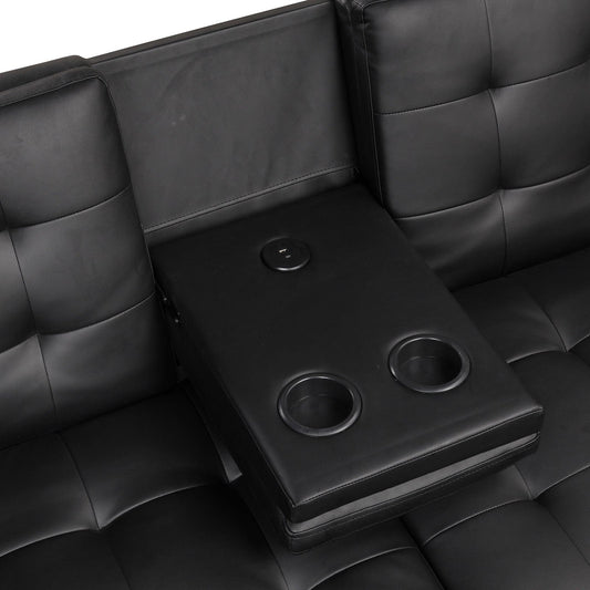 Furniture of America - Eidsberg Futon Sofa Bed w/ Drop Down Table in Black - FM2908BK View 2