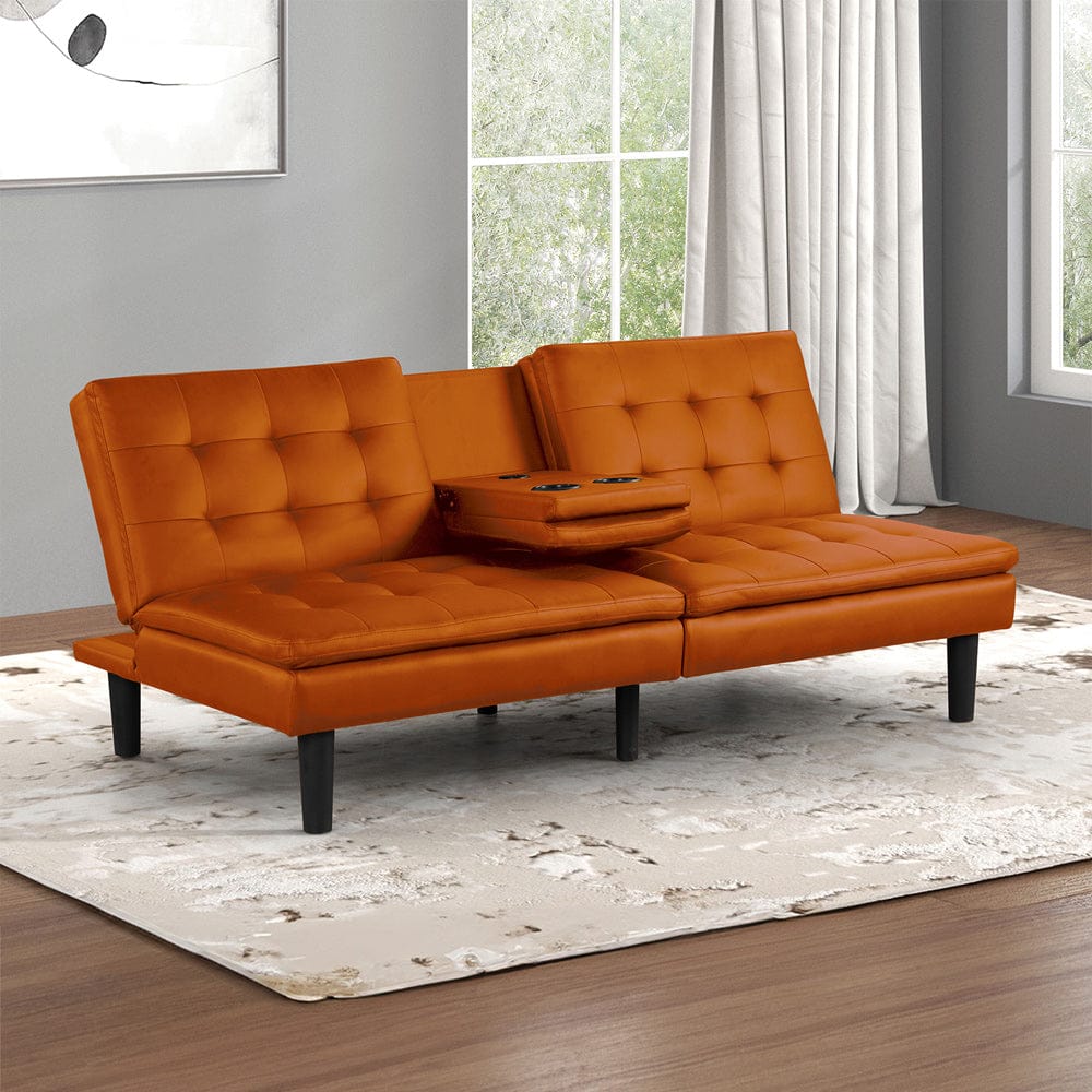 Furniture of America - Eidsberg Futon Sofa Bed w/ Drop Down Table in Orange - FM2908OR View 1