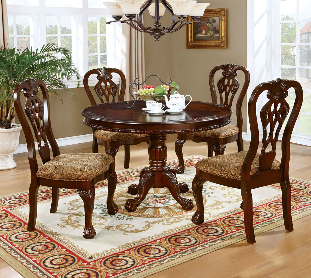 Furniture of America - Elana 5 Pc. Round Dining Table Set in Brown Cherry/Brown - CM3212RT-5PC View 1
