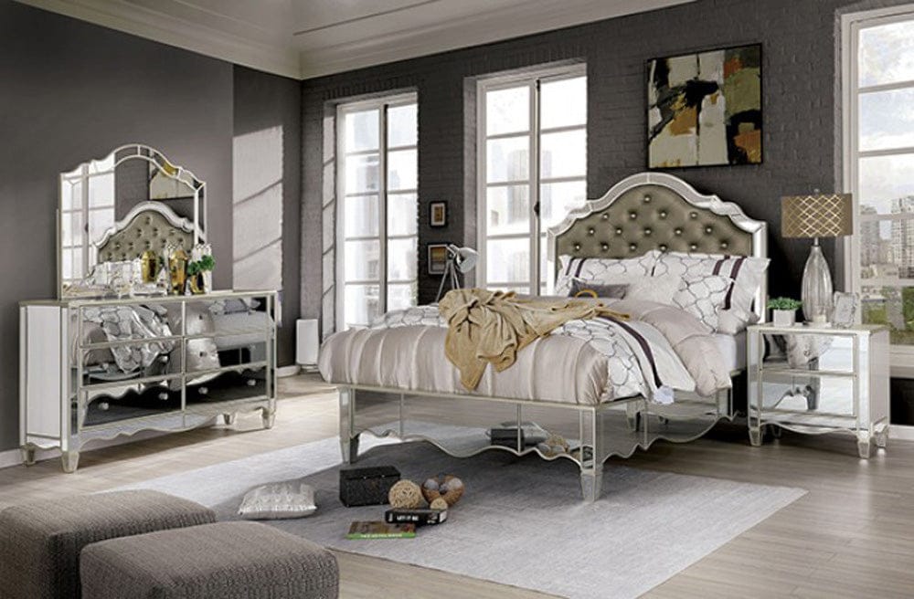 Furniture of America - Eliora 5 Pc. Queen Bedroom Set w/ 2NS in Silver - FOA7890Q-5PC-2NS