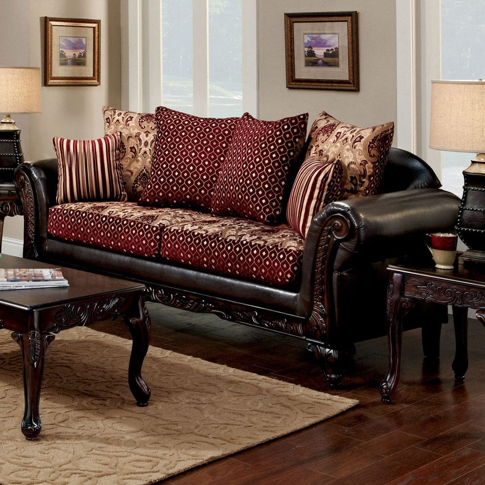 Furniture of America - Ellis Sofa in Burgundy/Brown/Dark Cherry - SM7507N-SF View 1