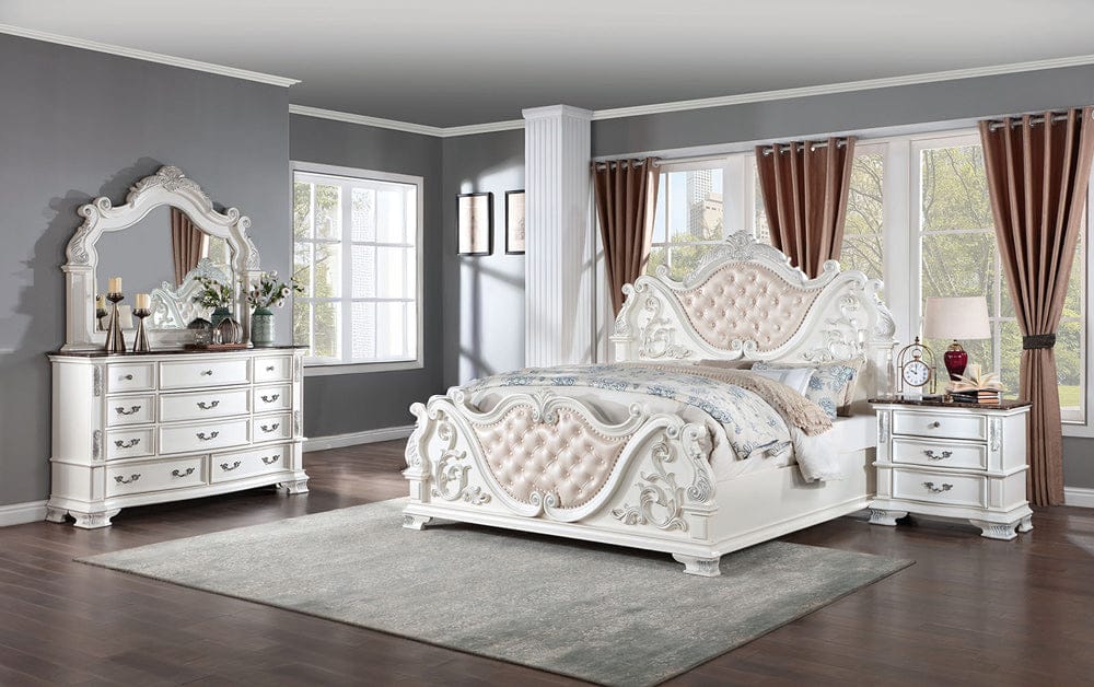 Furniture of America - Esparanza 5 Pc. Queen Bedroom Set w/ 2NS in Pea ...