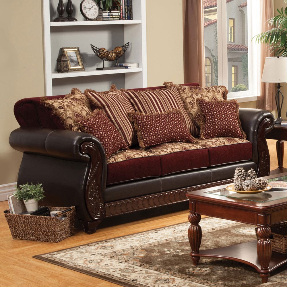 Furniture of America - Franklin Sofa in Burgundy/Espresso - SM6107N-SF View 1