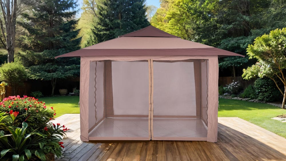 Furniture of America - Genoa Pop Up Gazebo 12' X12' in Brown - LA-A022BR View 1