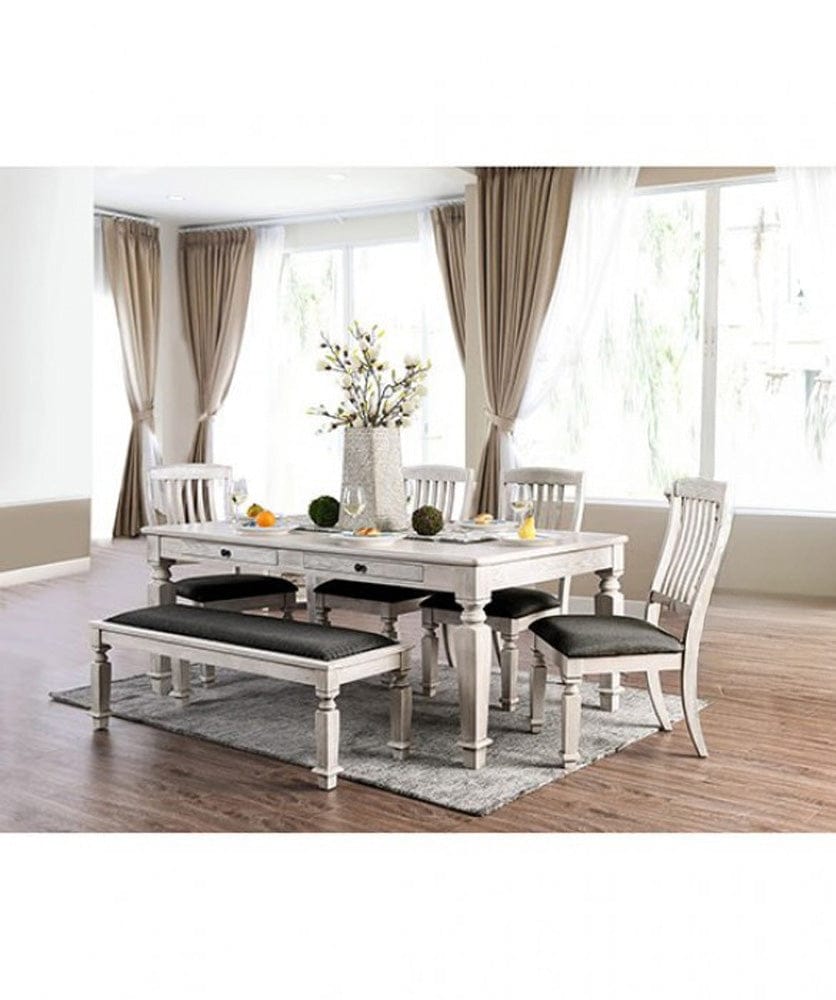 Furniture of America - Georgia 6 Pc. Dining Table Set w/ Bench in Antique White/Gray - CM3089T-6PC