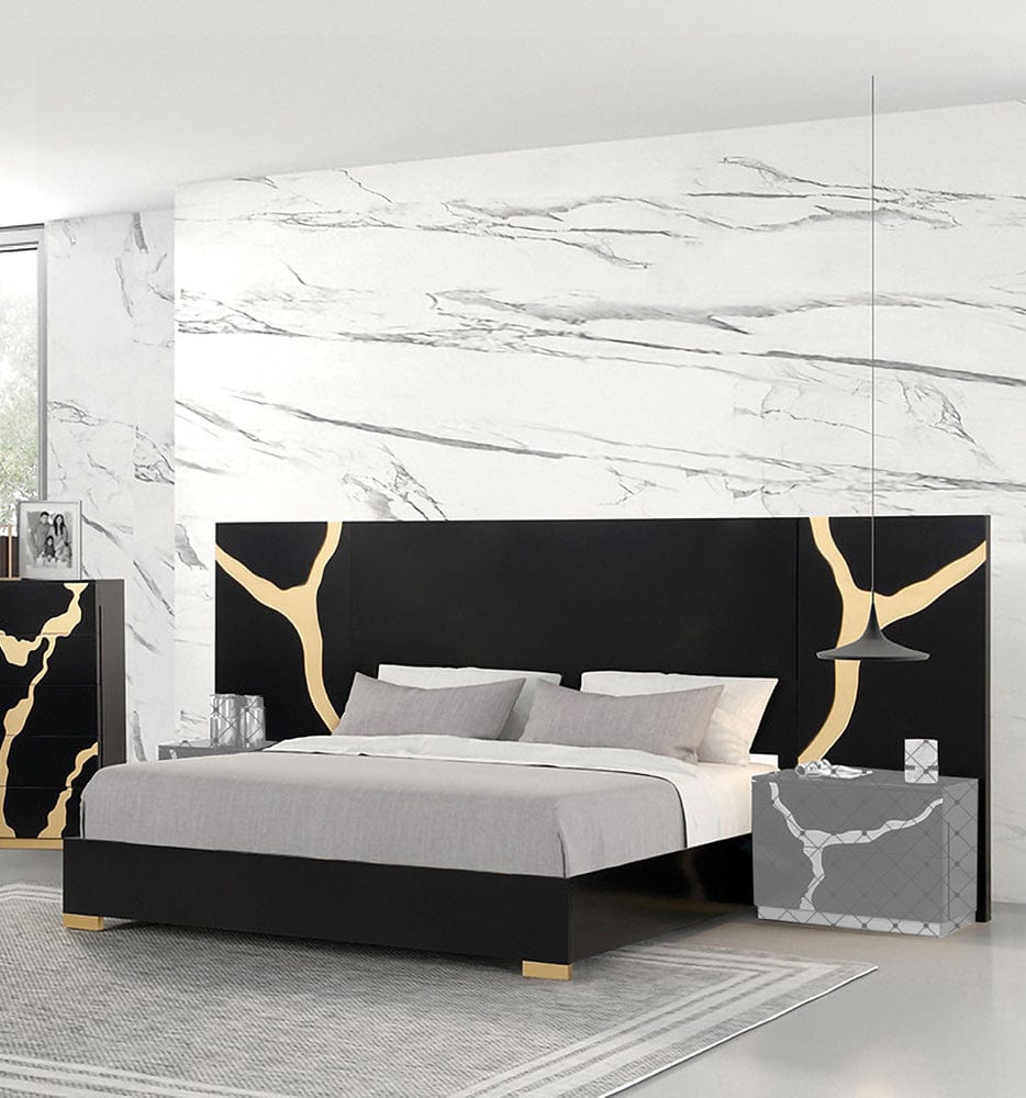 Furniture of America - Goldsberg Queen Panel Bed w/ Extended Panel in Black/Gold - FM7425BK-Q-WP-BED View 1