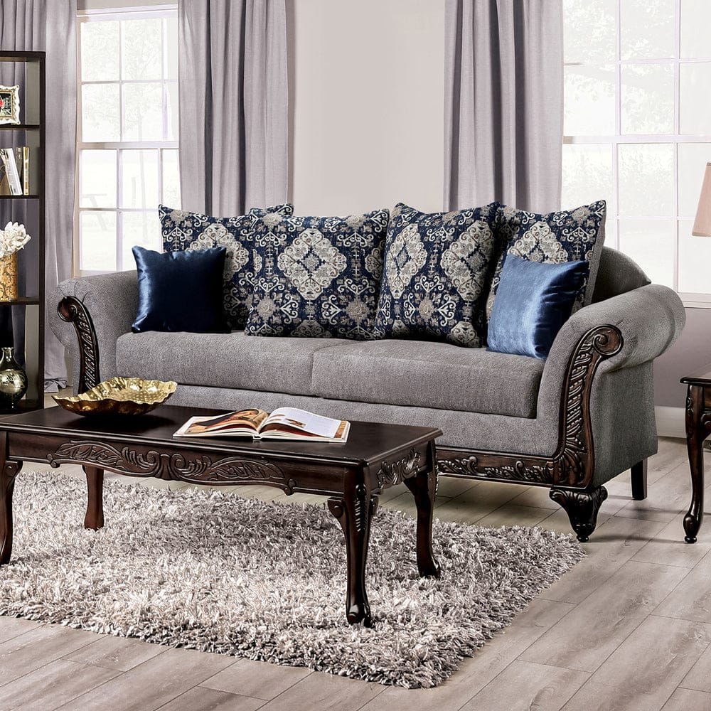 Furniture of America - Gustavo Sofa in Gray/Walnut - SM7306-SF View 1