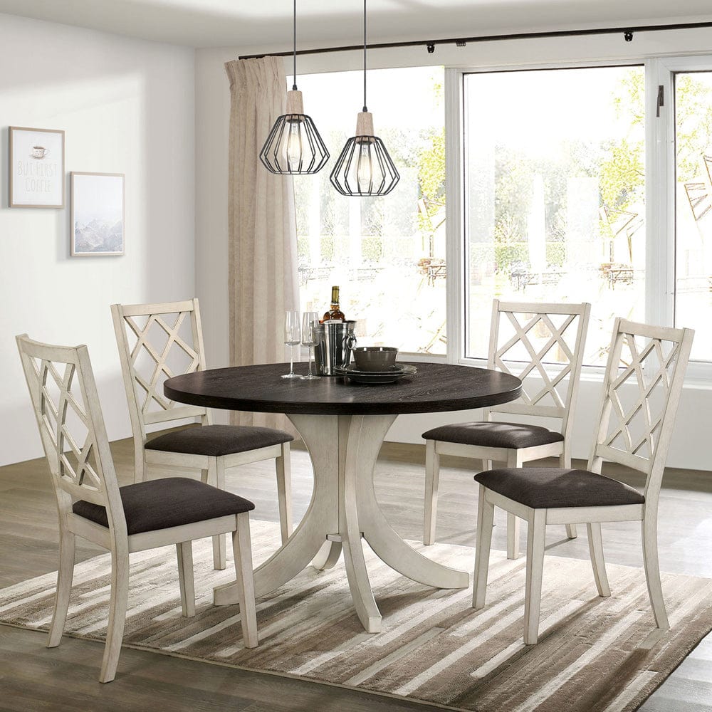 Furniture of America - Haleigh Round Dining Table in Antique White/Dark Walnut - CM3491RT-TABLE View 4