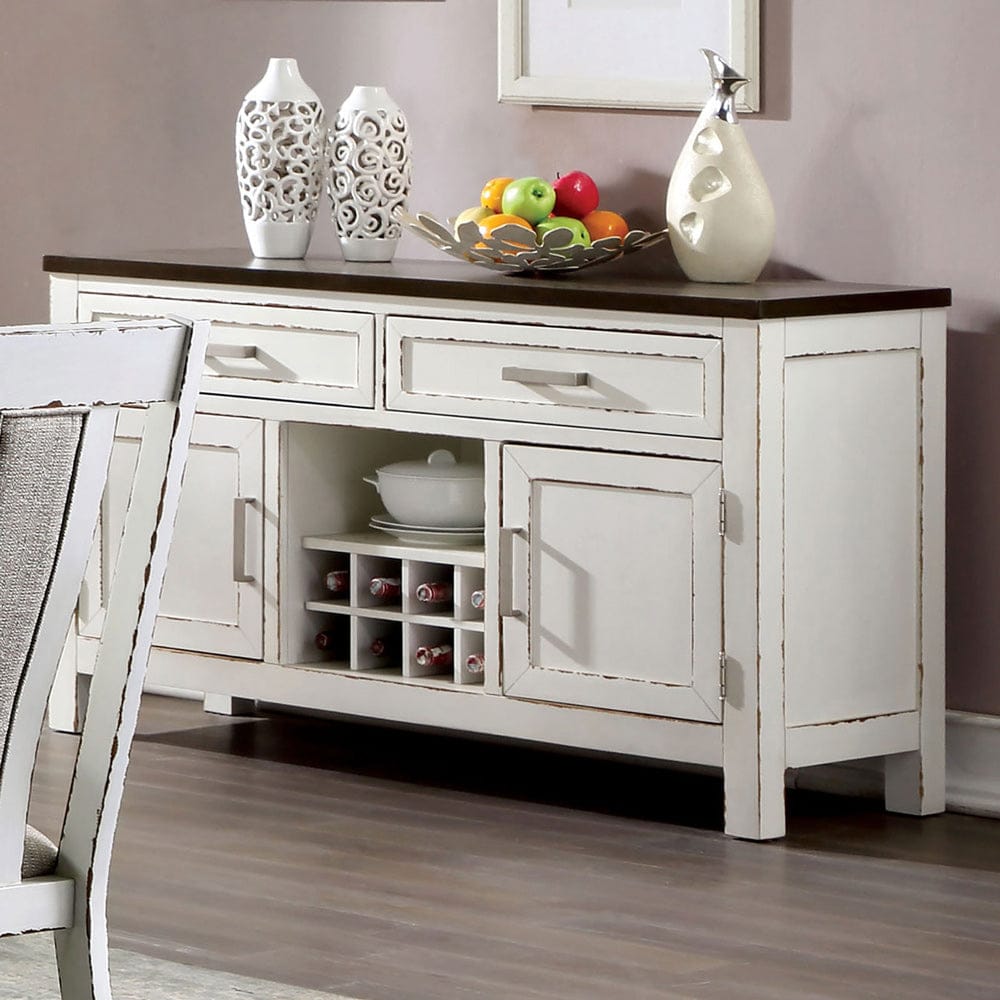 Furniture of America - Halsey Server in Weathered White/Dark Walnut - CM3142SV View 1