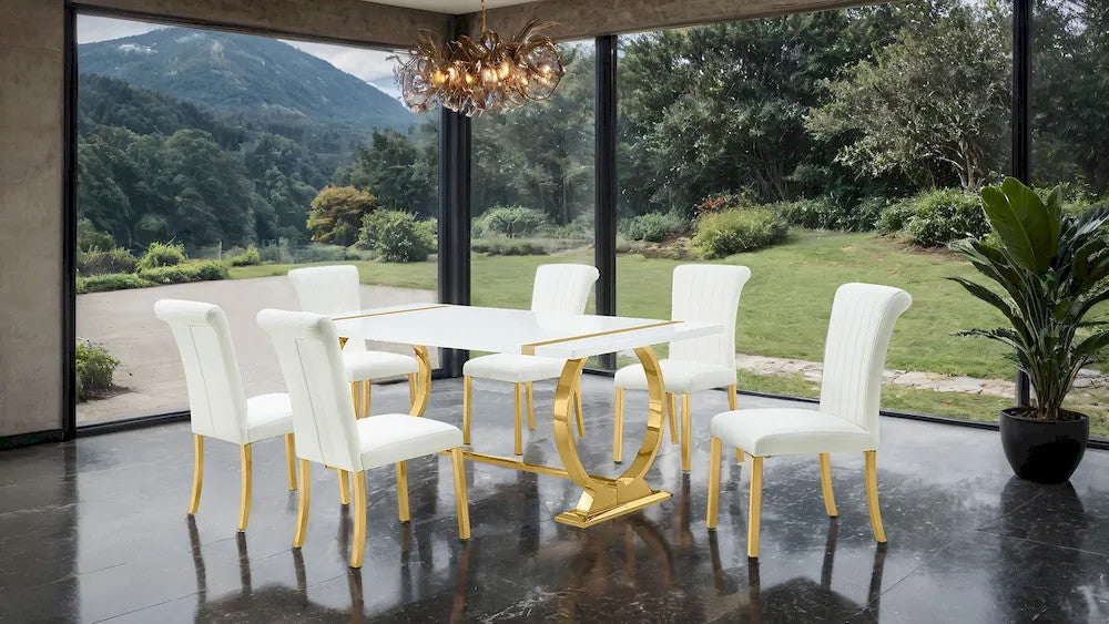 Furniture of America - Holbaek - 4 Pc. Dining Table Set, Gold - 80", GW Chair - FM37008GD-T-5PC-07GW view 2