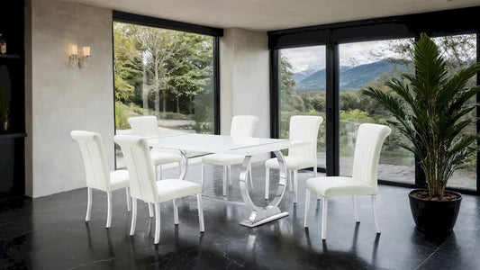 Furniture of America - Holbaek - 6 Pc. Dining Table Set, Silver - 80", SW Chair - FM37008SV-T-7PC-07SW view 2