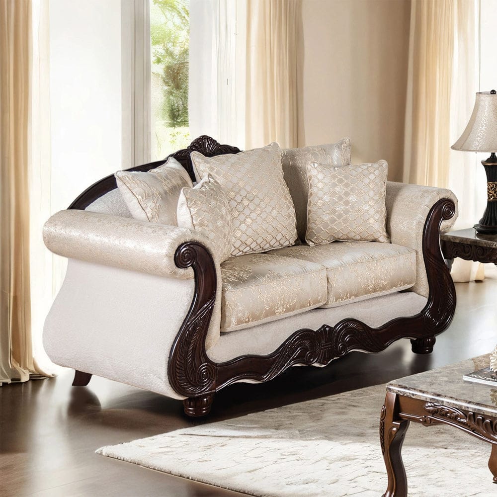 Furniture of America - Huelva Loveseat in Beige/Dark Cherry - SM6452-LV View 1