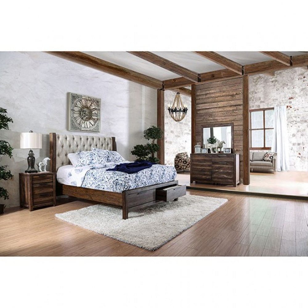 Furniture of America - Hutchinson 5 Pc. Queen Bedroom Set w/ 2NS in Rustic Natural Tone/Beige - CM7577Q-5PC-2NS