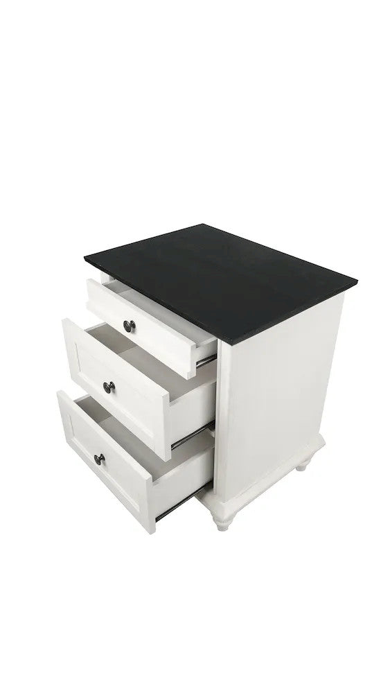 Furniture of America - Hyde - 3 Drawer Nightstand - White/Black - SL7201WH-N view 3