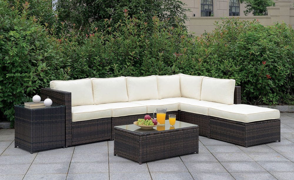Furniture of America - Ilona L-Sectional + Coffee Table + End Table Set 5 in Brown/Beige - CM-OS2136-SET5 View 1