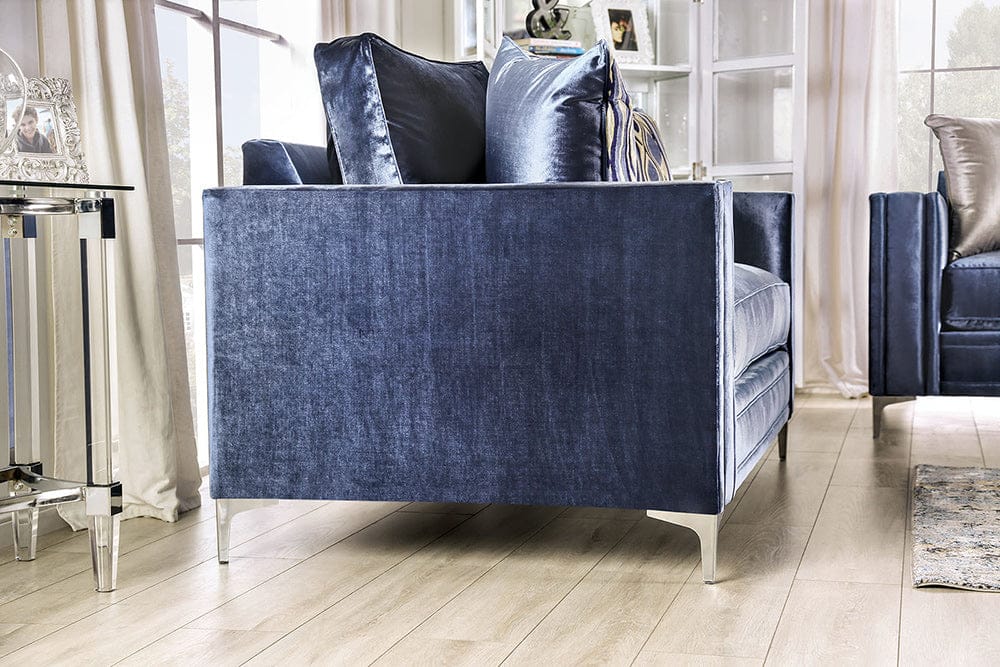 Furniture of America - Jodie Sofa + Loveseat in Satin Blue/Silver - SM2687-2PC View 7