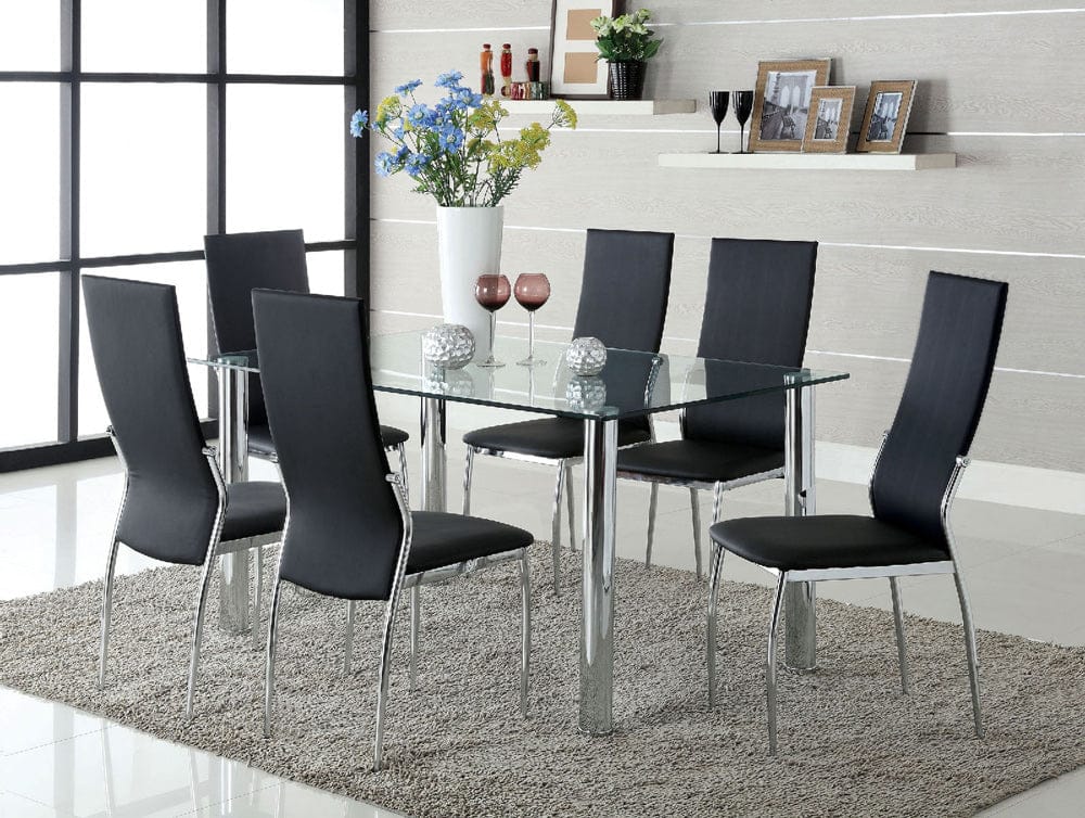 Furniture of America - Kalawao 7 Pc. Dining Table Set in Chrome/Black - CM8319T-8310BK-7PC View 1