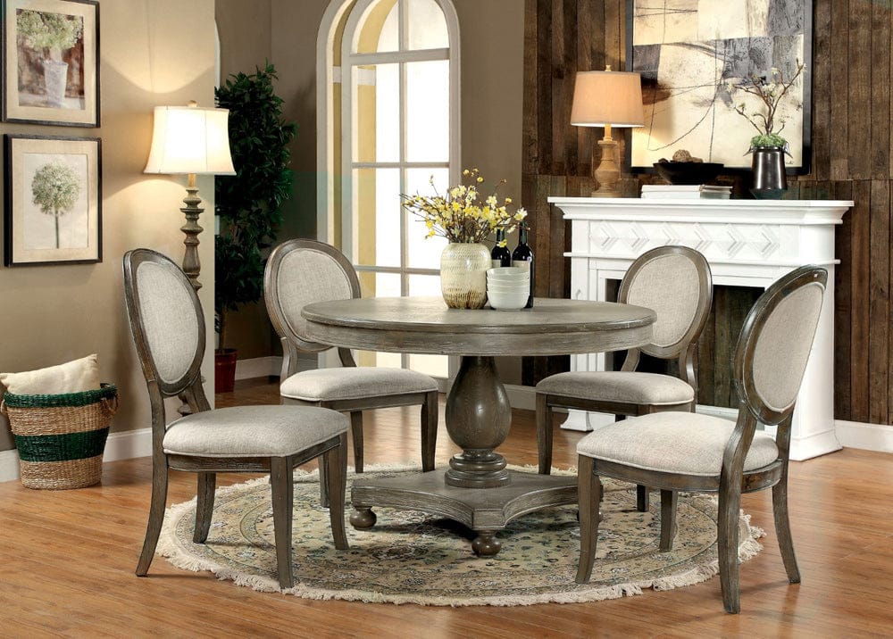 Furniture of America - Kathryn 5 Pc. Round Dining Table Set in Rustic Oak/Beige - CM3872RT-5PC View 1