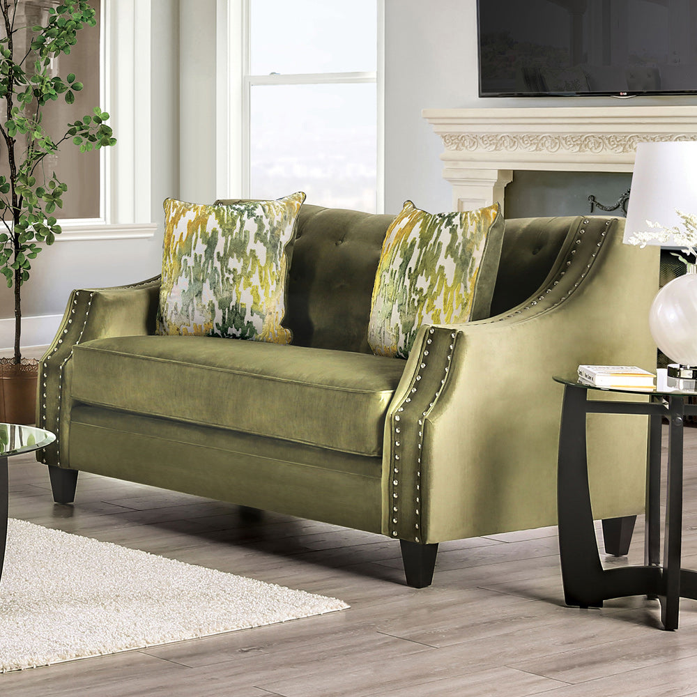 Furniture of America - Kaye Loveseat in Green - SM2684-LV View 1