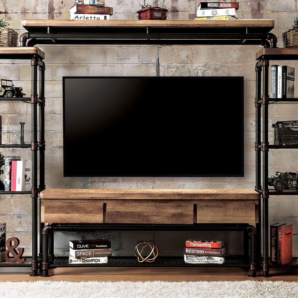 Furniture of America - Kebbyll 60" TV Stand in Antique Black/Natural Tone - CM5913-TV-PK View 1