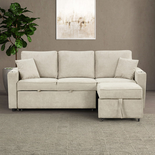 Furniture of America - Kendal Sleeper Sofa Sectional w/ Cupholder in Beige - FM6965BG-SF-PK View 2