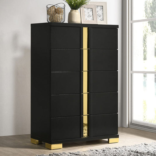 Furniture of America - Lillestrom 5 Pc. Queen Bedroom Set w/ Chest in Black/Gold - FM7217BK-Q-5PC-CHEST View 1