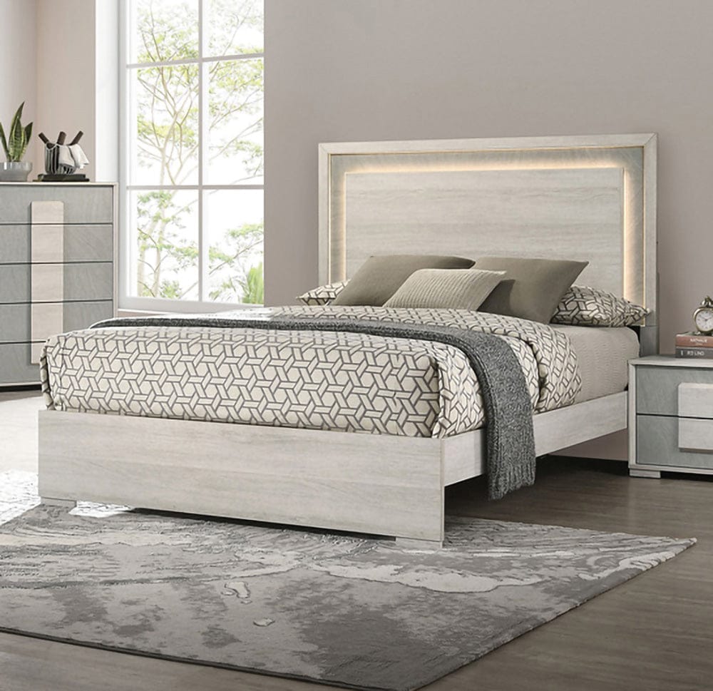 Furniture of America - Lincolt Queen Bed in White Wash/Stone Gray - FM7201WH-Q-BED View 1