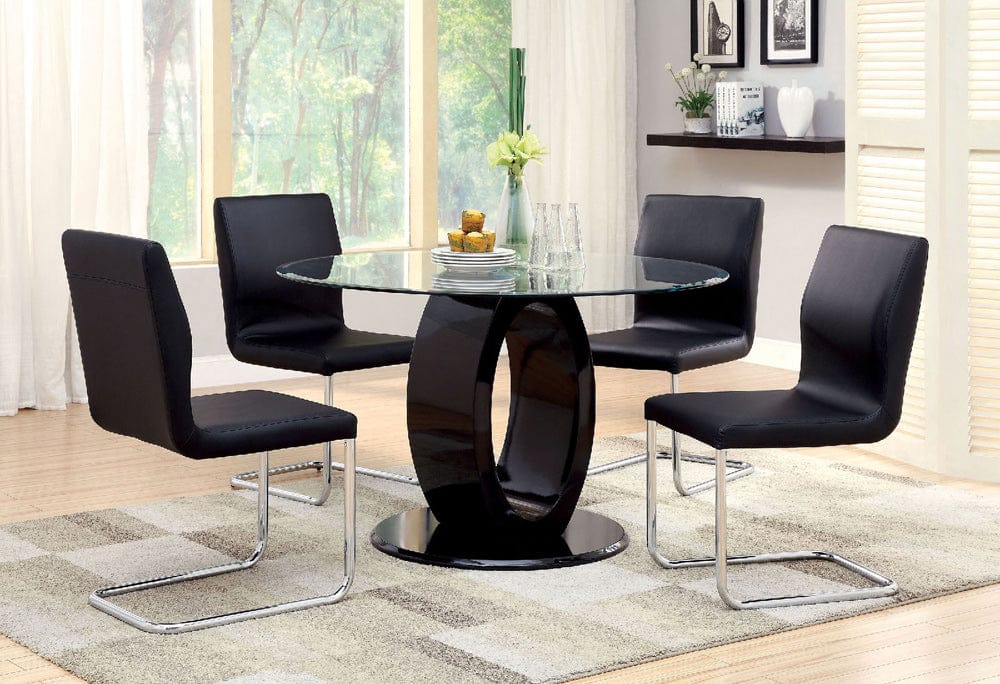 Furniture of America - Lodia I 5 Pc. Round Dining Table Set in Black - CM3825BK-RT-5PC View 1