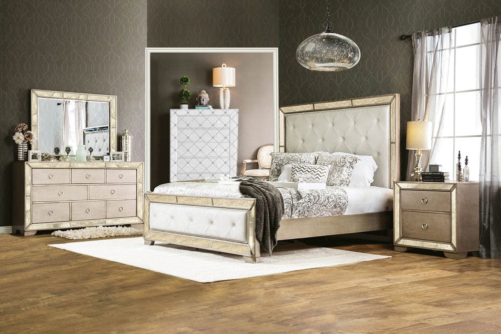 Furniture of America - Loraine 5 Pc. Queen Bedroom Set w/ 2NS in Champagne - CM7195Q-5PC-2NS View 1