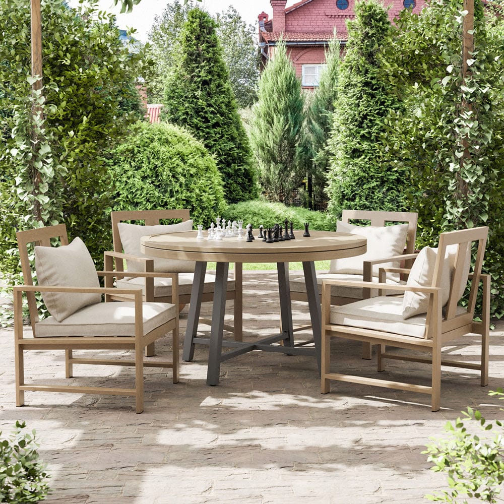 Furniture of America - Lyon 5 Pc. Game Table Set w/ 4 Arm Chairs in Black/Natural/Brown - GM-2018-5PC-19 View 1