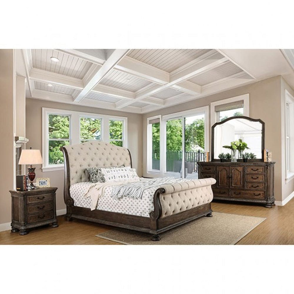 Furniture of America - Lysandra 5 Pc. Queen Bedroom Set w/ 2NS in Rustic Natural Tone, Beige - CM7663Q-5PC-2NS