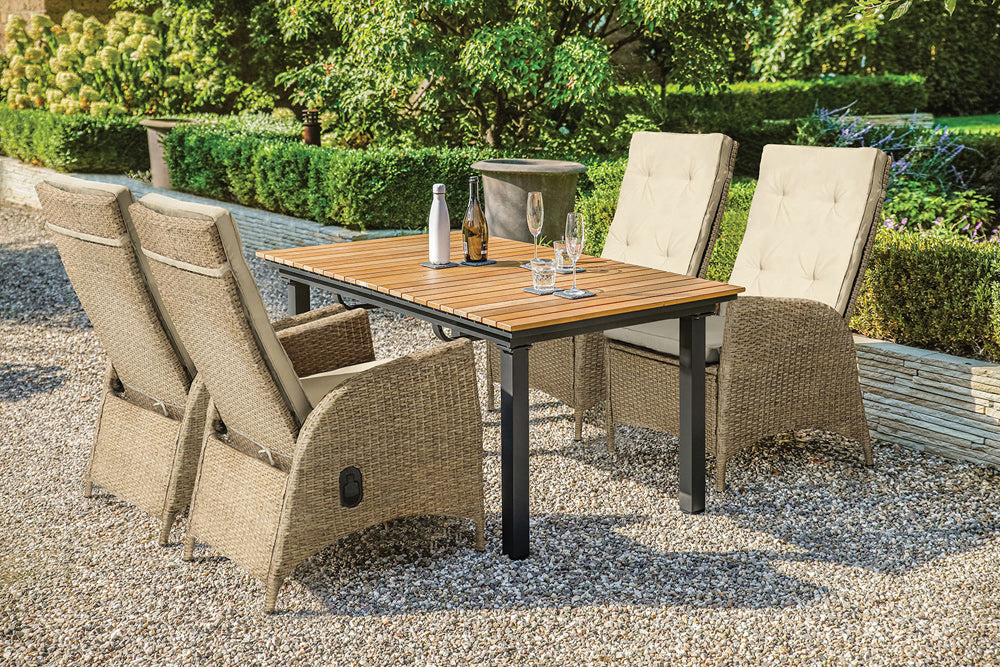 Furniture of America - Mackay 7 Pc. Patio Dining Set in Gun Metal/Beige/Natural Teak - GM-2001-7PC View 1