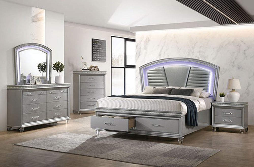 Furniture of America - Maddie 5 Pc. Queen Bedroom Set w/ Chest in Silver - CM7899SV-Q-5PC-CHEST