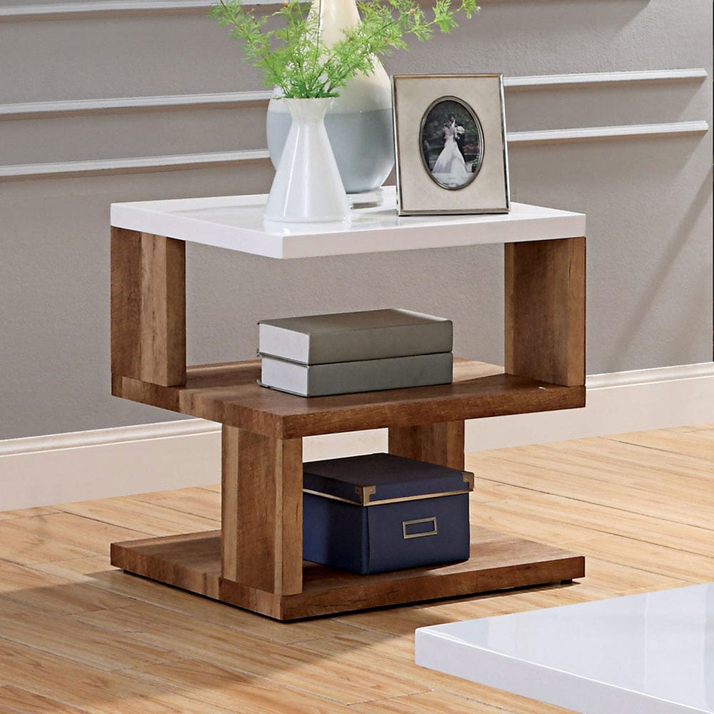 Furniture of America - Majken End Table in White/Natural Tone - FOA4496E View 1