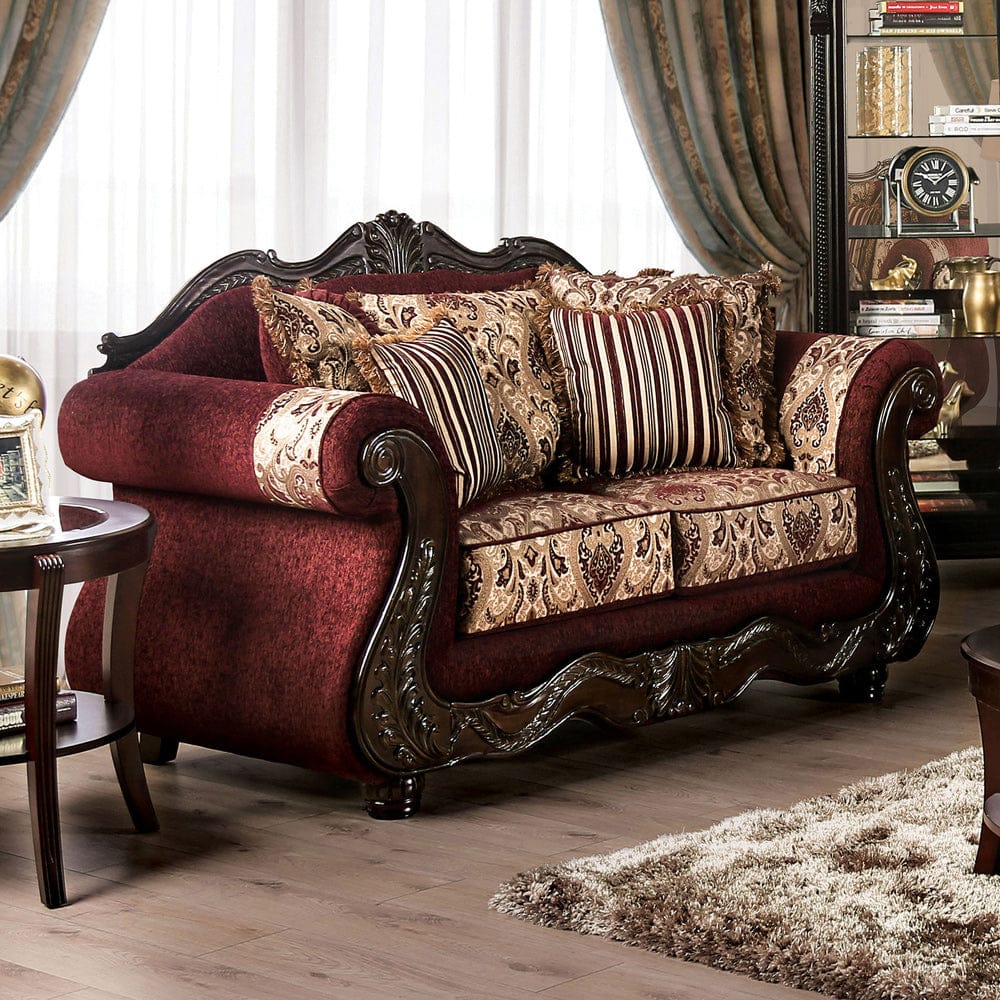 Furniture of America - Matteo Loveseat in Burgundy/Brown - SM6433-LV View 1