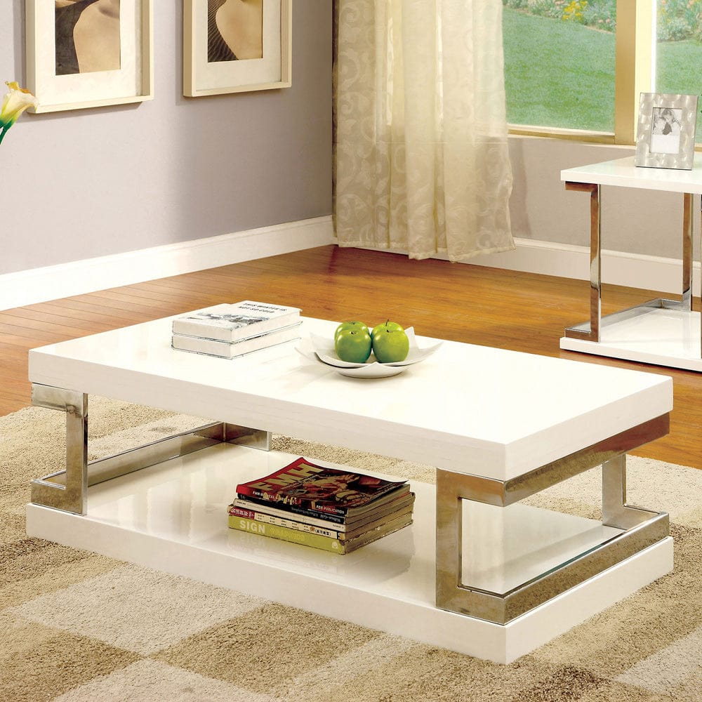 Furniture of America - Meda Coffee Table in White/Chrome - CM4486C View 1