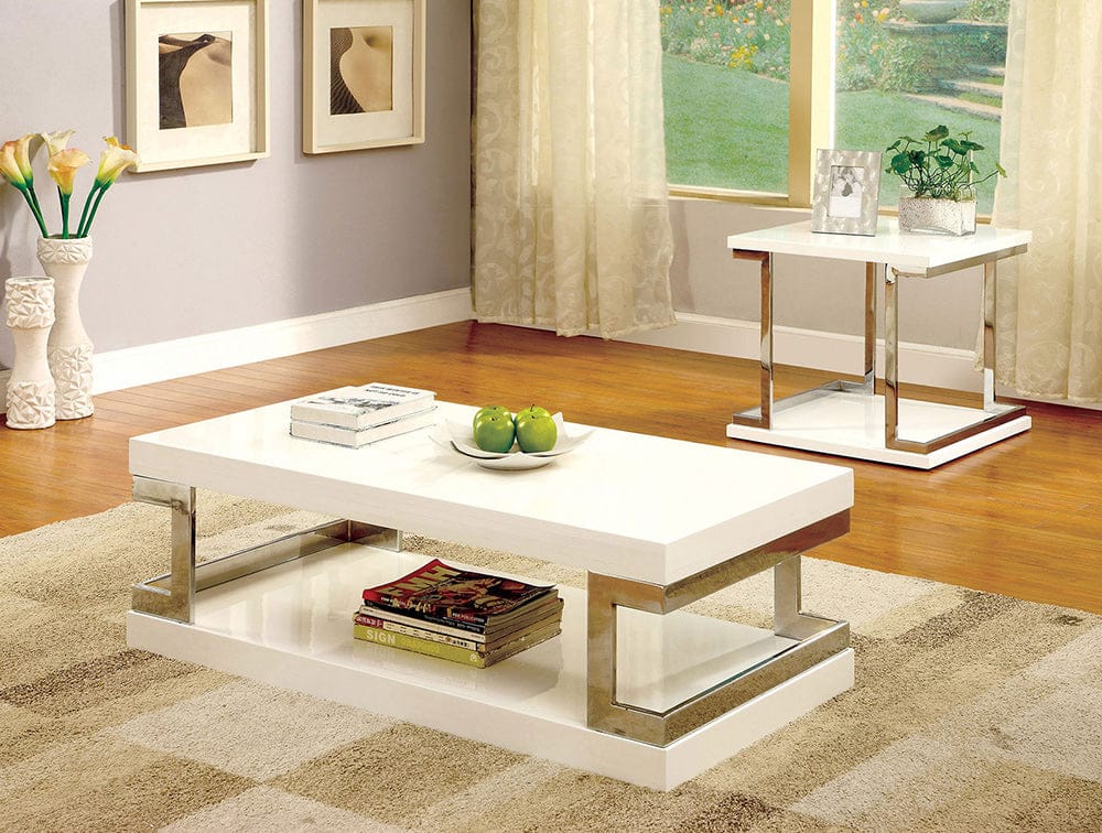 Furniture of America - Meda End Table in White/Chrome - CM4486E View 2