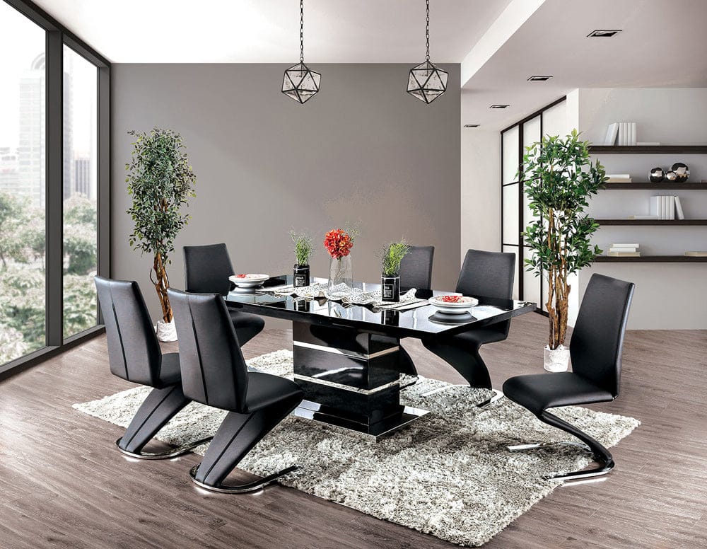 Furniture of America - Midvale 7 Pc. Dining Table Set in Black/Chrome - CM3650BK-T-7PC View 1
