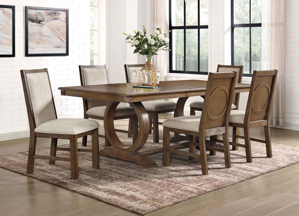 Furniture of America - Monclova 7 Pc. Dining Table Set in Rustic Oak/Beige - CM3249A-T-7PC View 1