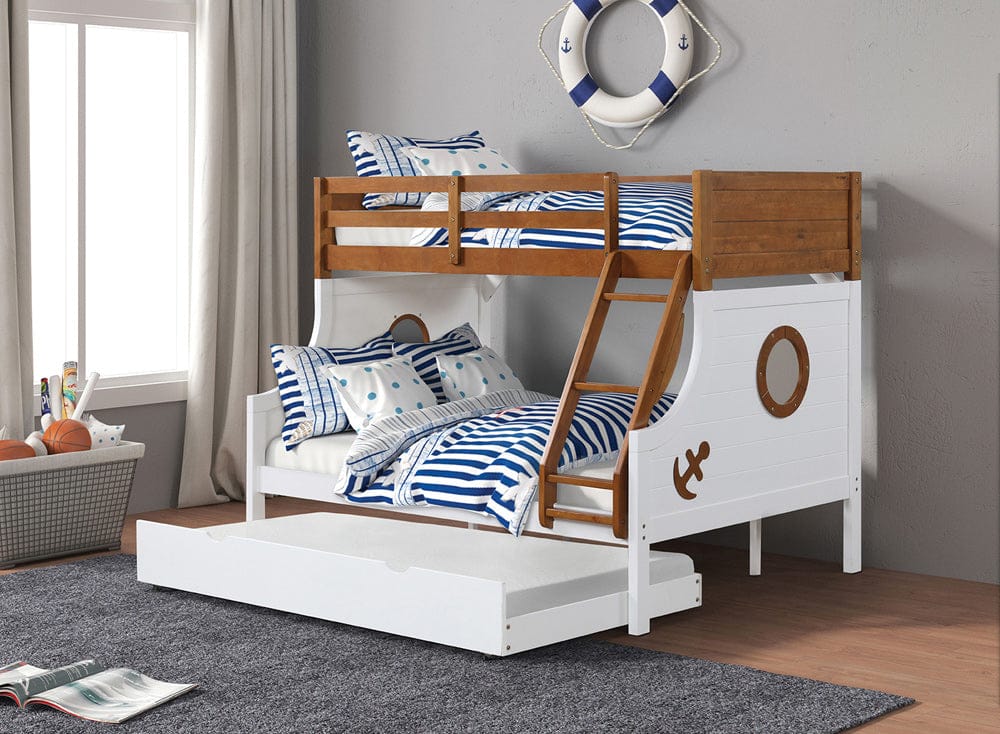 Furniture of America - Nautia Twin/Full Bunk Bed w/ Trundle in Oak/White - FM-BK629AK-BED+TR View 1