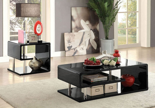 Furniture of America - Ninove End Table in Black/Chrome - CM4057BK-E View 2