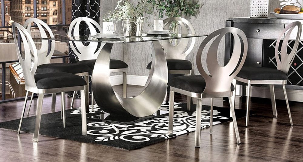 Furniture of America - Orla 7 Pc. Dining Table Set in Silver/Black - CM3726T-7PC View 1